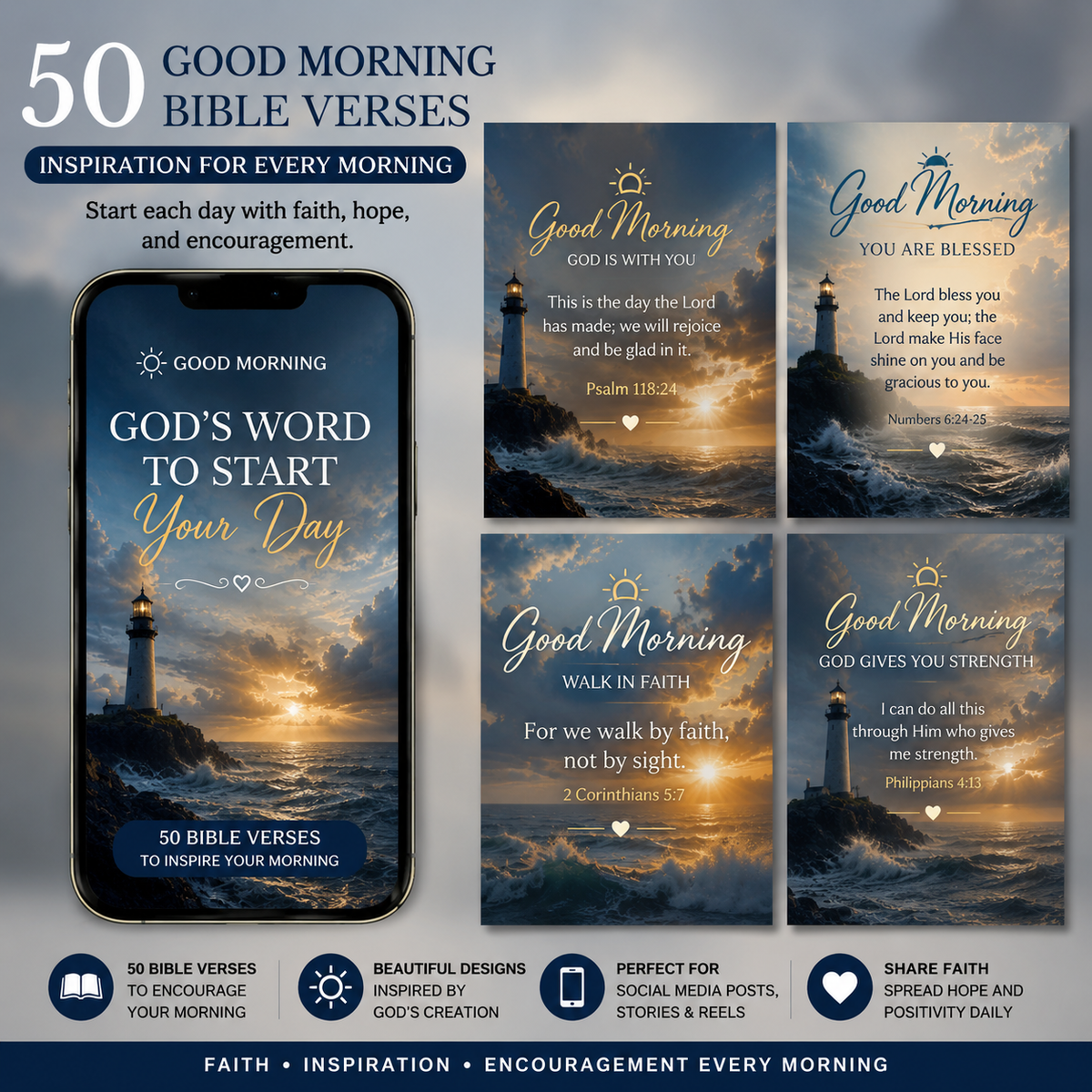 50 Good Morning Bible Verse Social Media Graphics